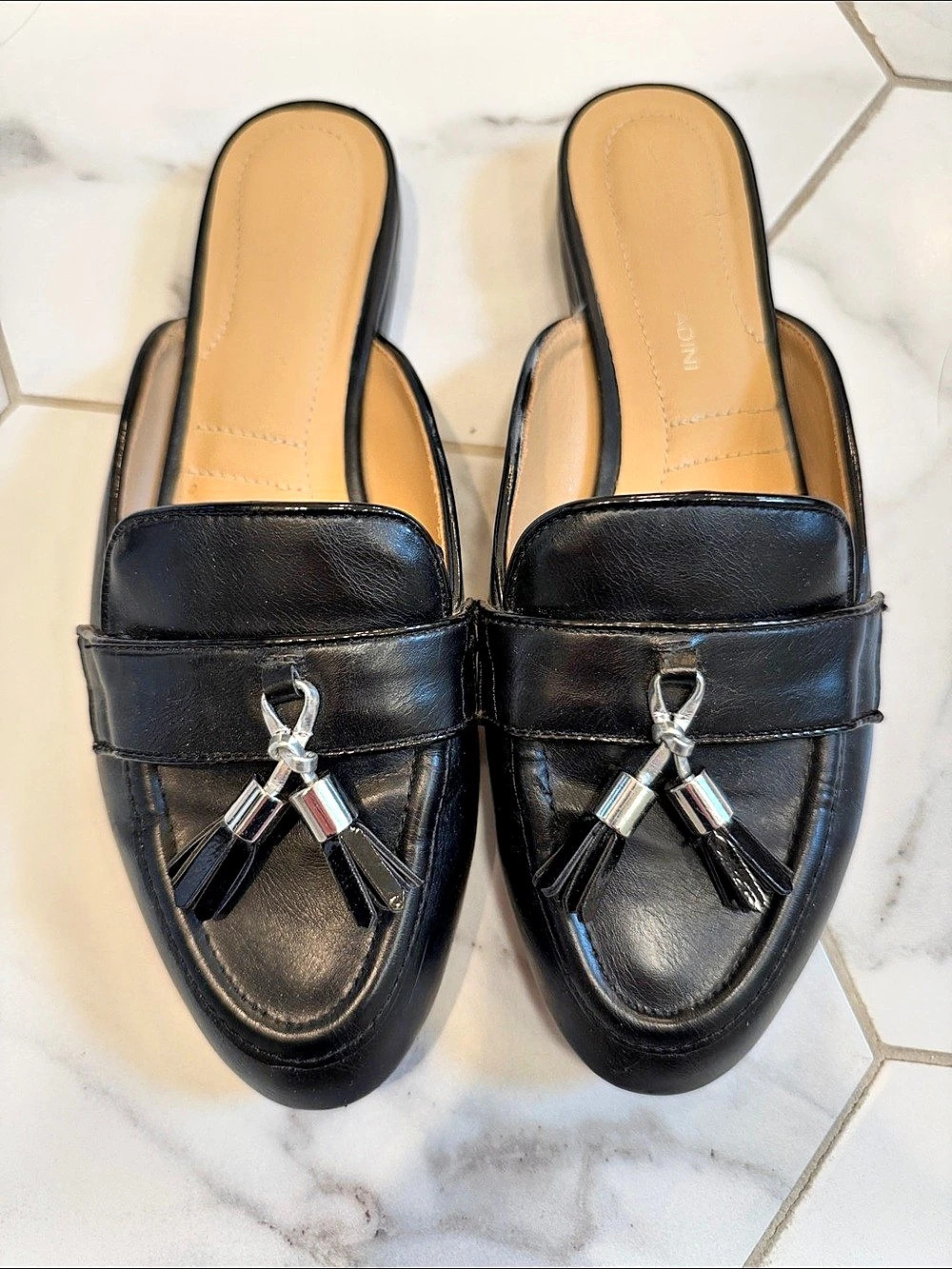 Adrienne Vittadini Black Tassel Mules